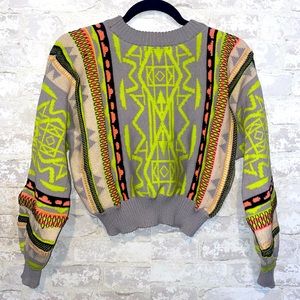 Cropped coogi inspired sweater w/ shoulder slit opening